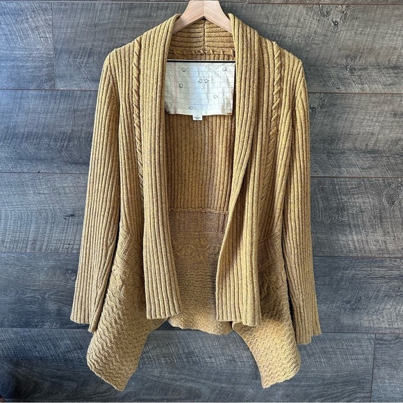 Anthropologie Birds On A Wire Yellow Wool Blend Knit Cardigan Sweater Small - Picture 8 of 8
